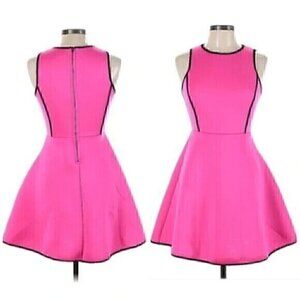 NEW NWT MONTEAU Neon Pink w/ Black Trim Sleeveless Mini Scuba Fit & Flare Dress